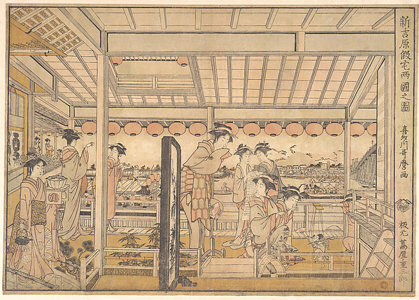 Kitagawa Utamaro, Picture of the Temporary Lodgings of the New Yoshiwara Pleasure Quarter at Ryōgoku  (Shin Yoshiwara Karitaku Ryogoku no zu)