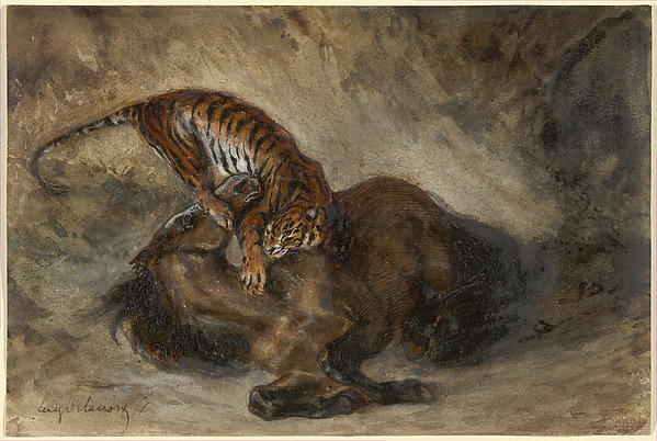 Eugène Delacroix, Wild Horse Felled by a Tiger