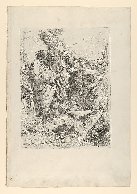 Giovanni Battista Tiepolo, Woman kneeling in front of magicians and other figures, from the Scherzi