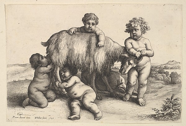 Wenceslaus Hollar, Four boys, a young satyr, and a goat