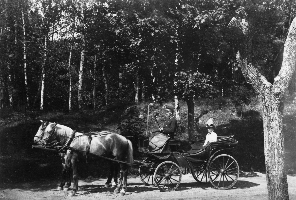 Henri Osti's Fotografiateliér, Horse sled with Emma Andersson as a passenger, Gottsunda mill, Uppsala likely 1887