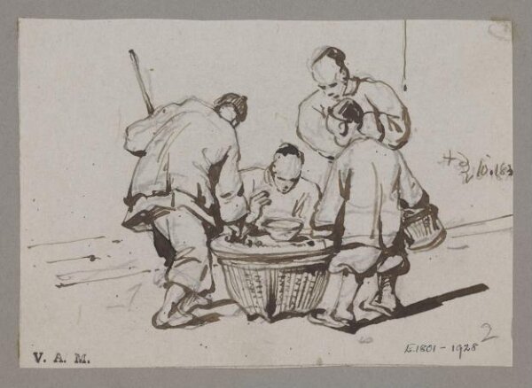 George Chinnery, Chinese figures around a covered basket