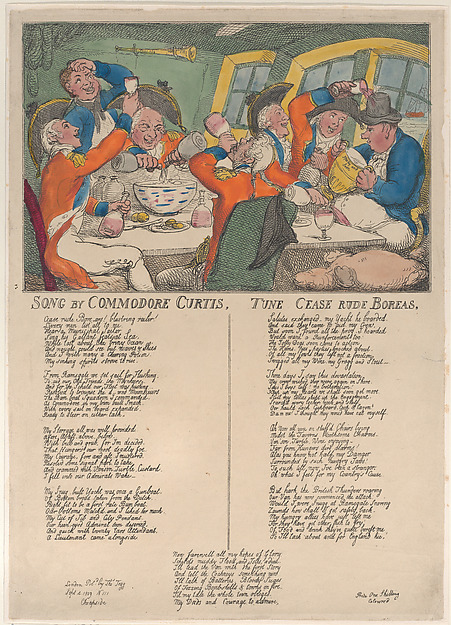Thomas Rowlandson, Song by Commodore Curtis. Tune Cease Rude Boreas.