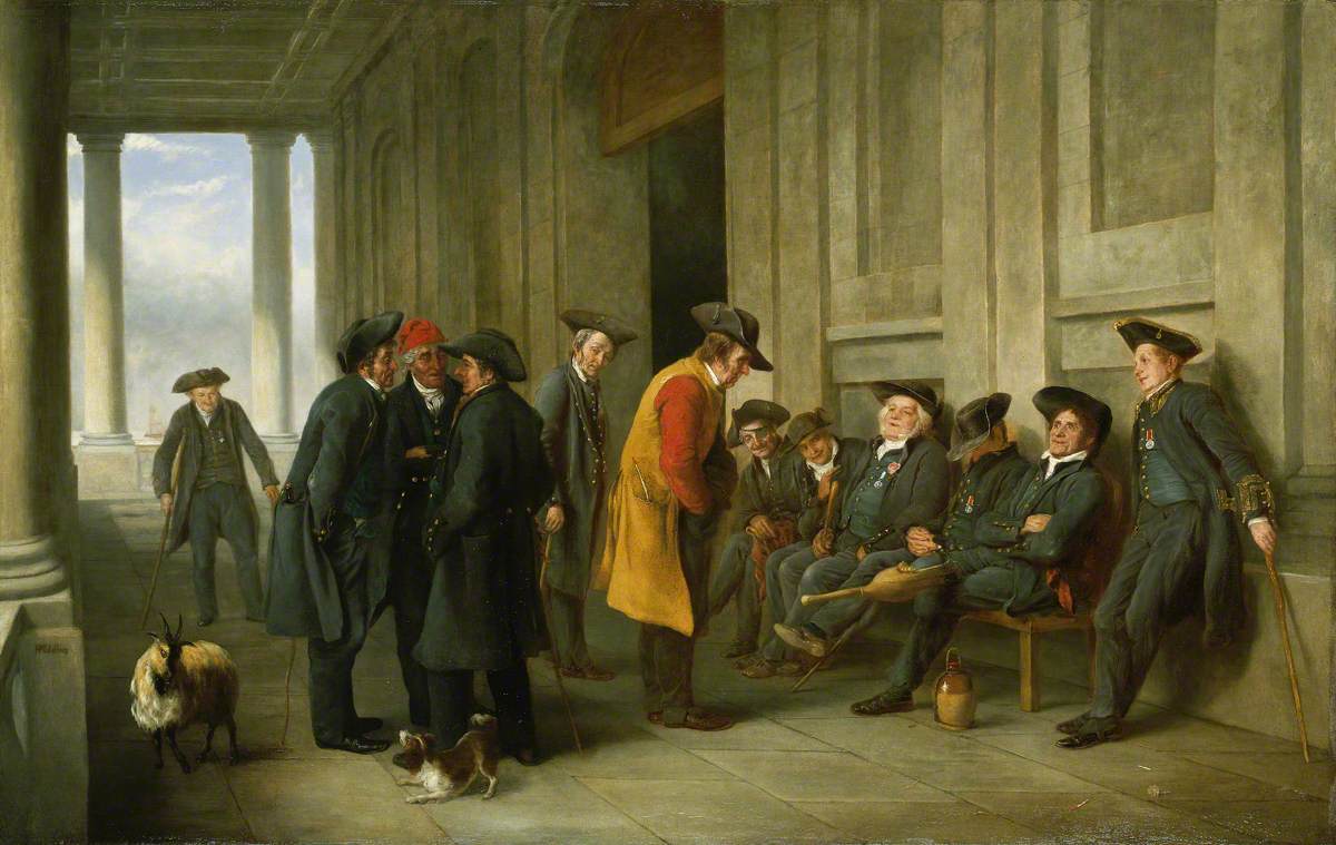 Henry James Pidding, Pensioners outside the chapel at Greenwich ('An Old Tar doing Penance for his devotion to Jolly Bacchus')
