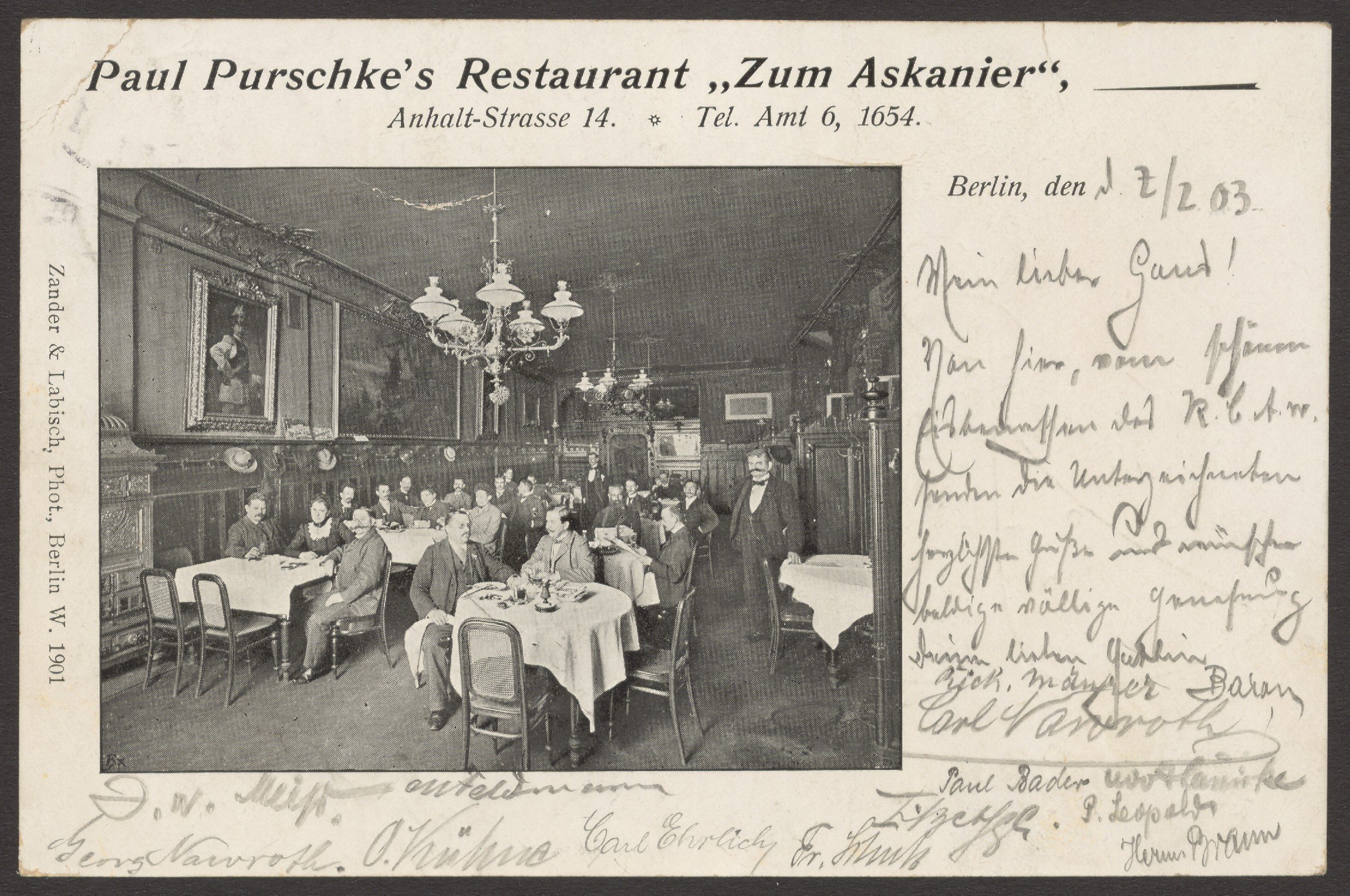 Fotoatelier Zander & Labisch, Ansichtskarte Restaurant "Zum Askanier", Anhalter Straße 14