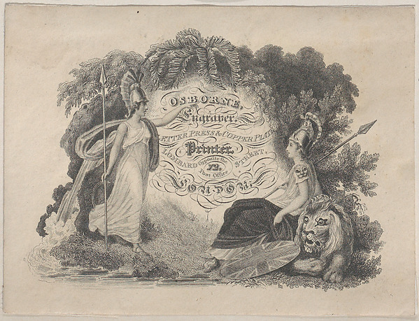 Anonymous, British, 19th century, Trade Card for Osborne, Engraver and Printer