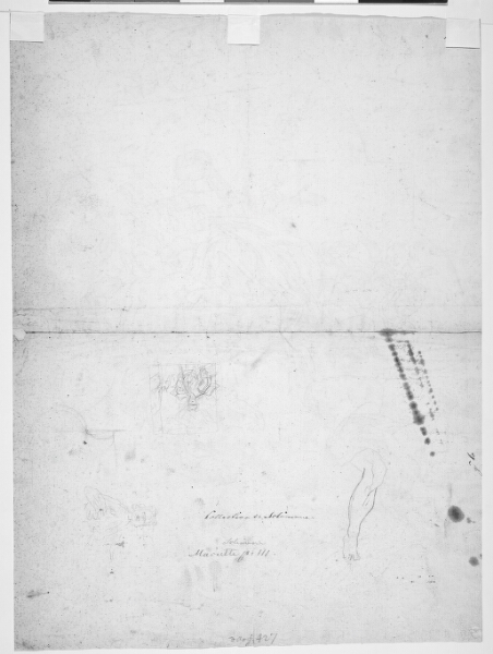 Francesco de Mura, Jomfru Marias Himmelfart (rids af detalje fra tegningens recto) samt to portrætrids af mand i halvfigur