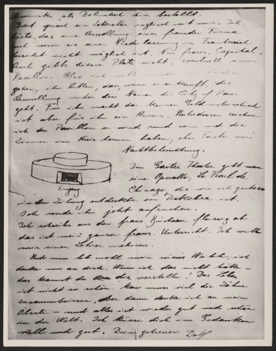Anonym, Briefausschnitt mit Entwurf eines Ausstellungspavillons
