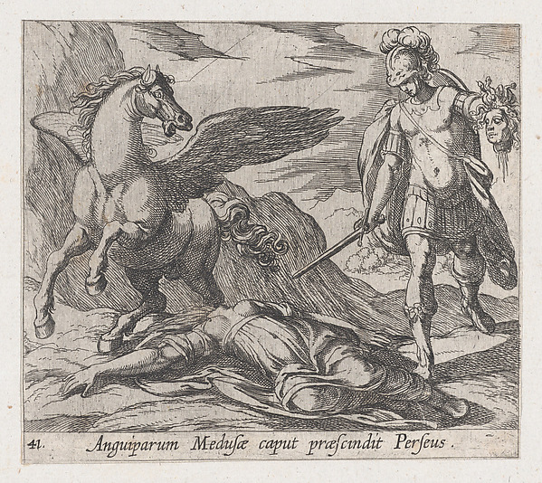Antonio Tempesta, Plate 41: Perseus Killing Medusa (Anguiparum Meduse caput praescundit Perseus), from Ovid's 'Metamorphoses'