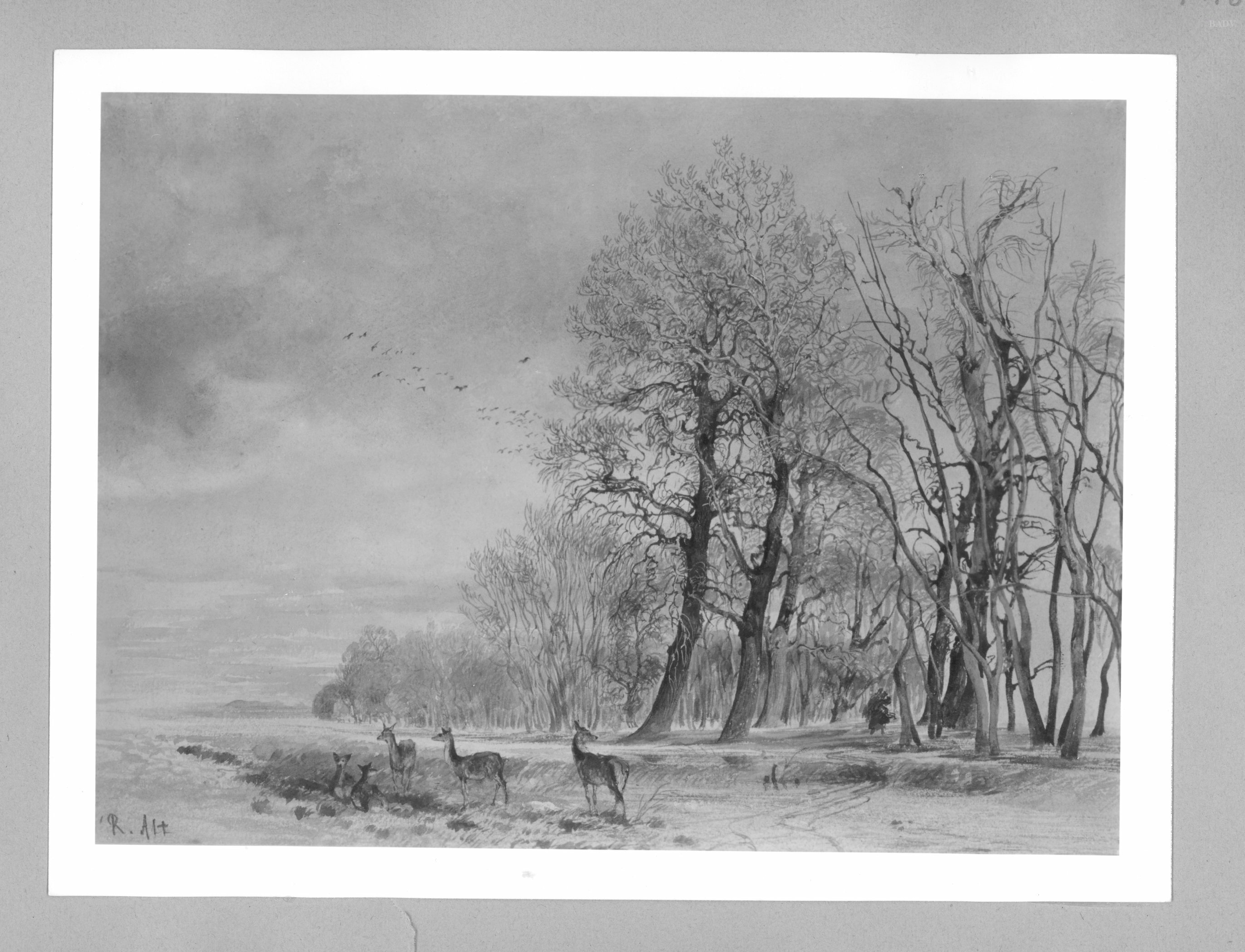 Rudolf von Alt, Winterlandschaft mit Rehen