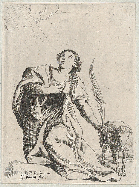 Willem Panneels, Saint Agnes, holding a palm leaf and a tethered lamb