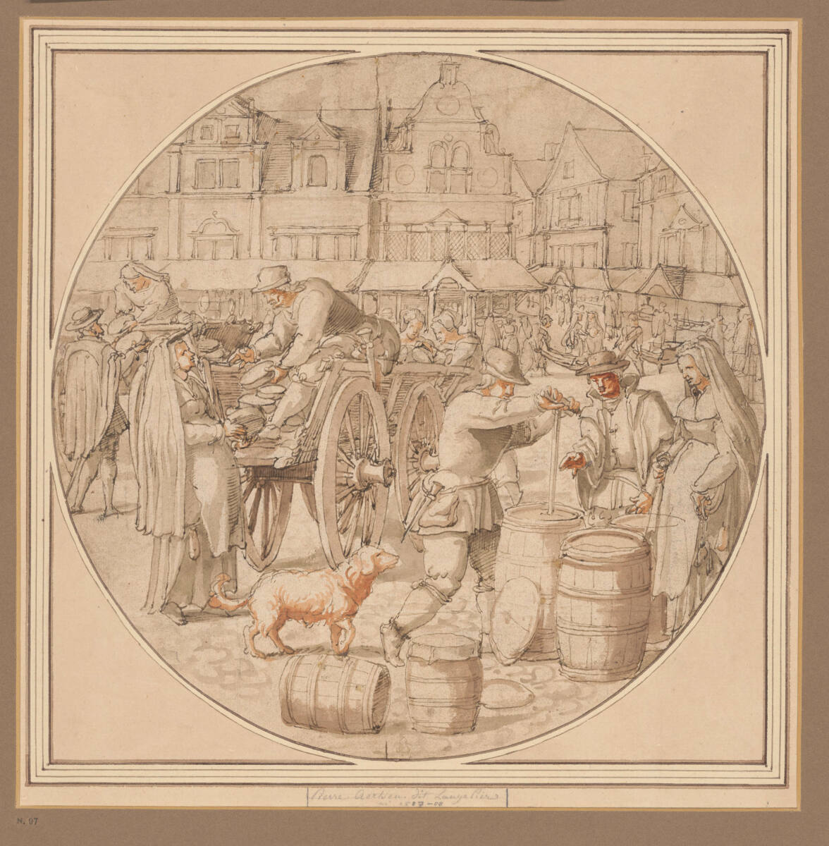unbestimmt, Der Käse- und Buttermarkt in Delft (Scheibenriss?)