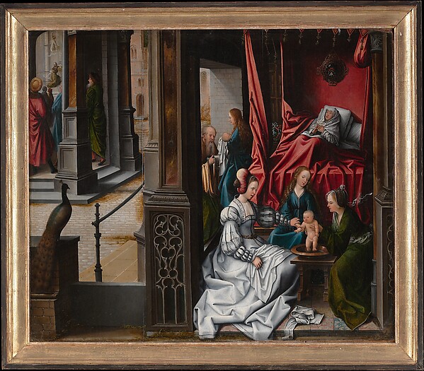 Bernard van Orley, The Birth and Naming of Saint John the Baptist; (reverse) Trompe-l'oeil with Painting of The Man of Sorrows