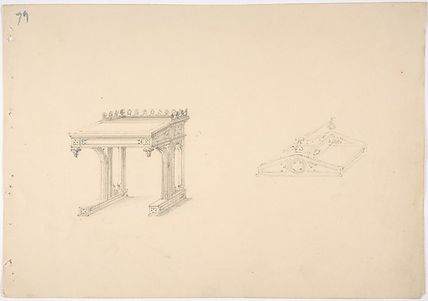 Anonymous, British, 19th century, Design for a Gothic Desk and Tray
