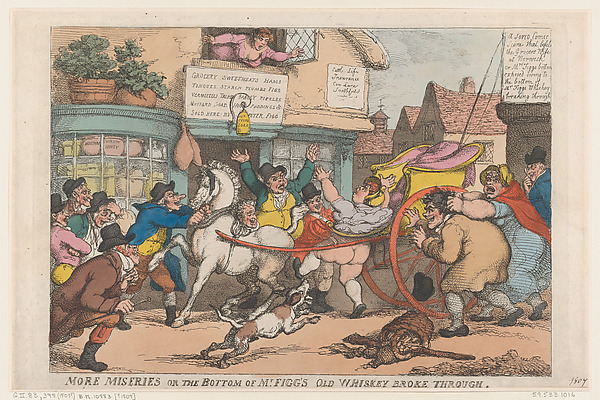 Thomas Rowlandson, More Miseries: The Bottom of Mr Figg's Old Whiskey Broke Through