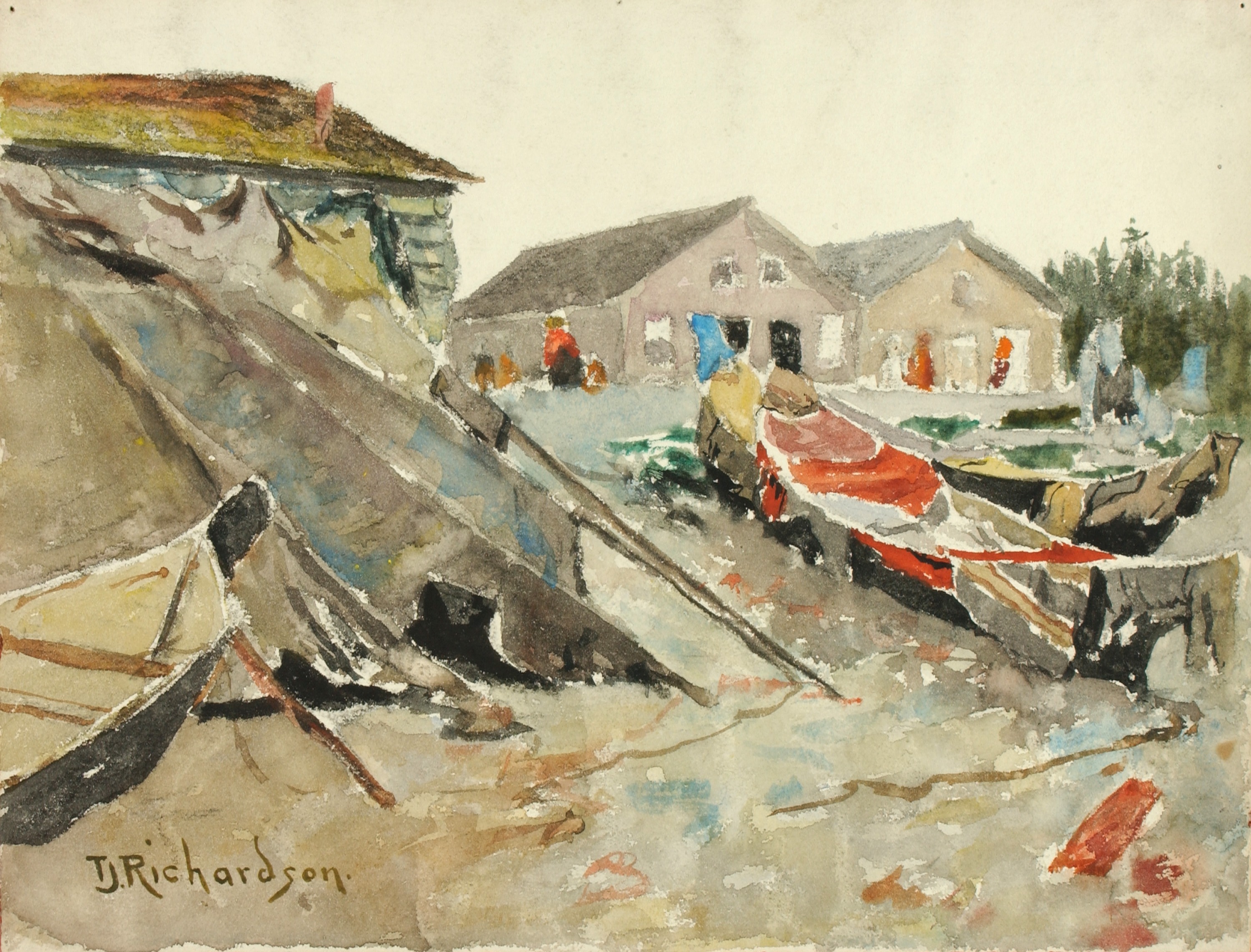 Theodore J. Richardson, Drying Blankets over Canoes