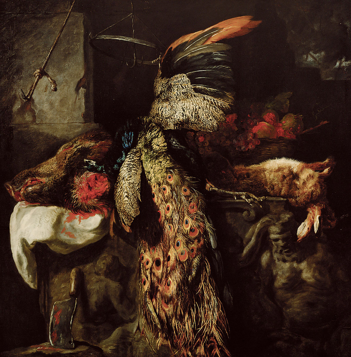 Jan Fyt, Dead game with dead peacock and a hog's head