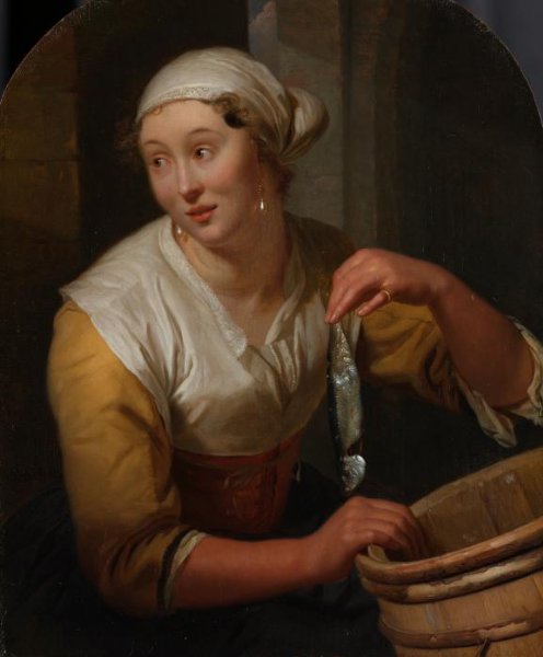 Godfried Schalcken, Woman Selling Herrings