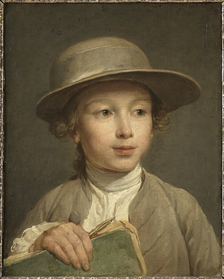 Nicolas-Bernard Lépicié, Portret van een jongen met tekenboek, mogelijk een leerling van de kunstenaar