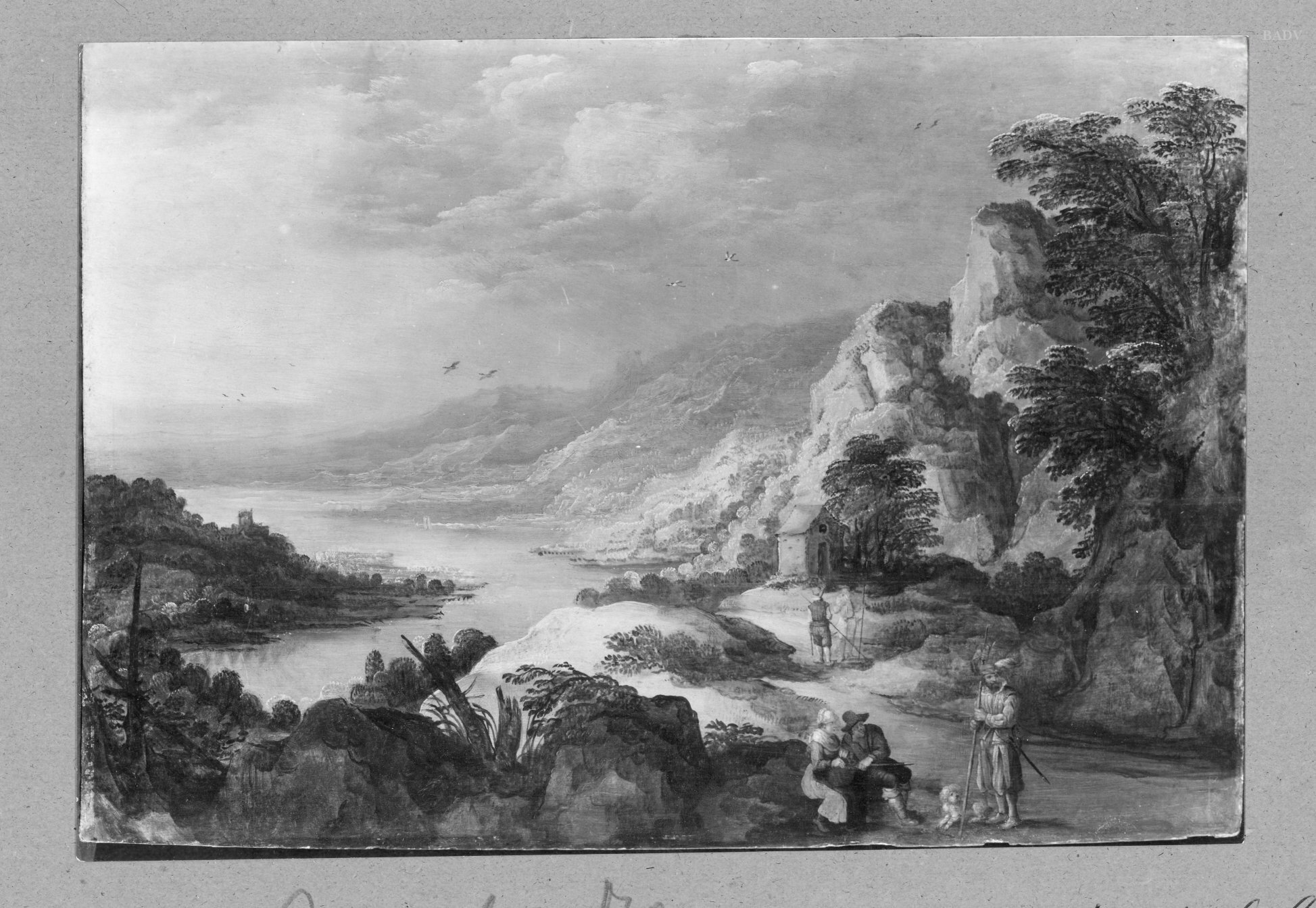 Joos de Momper the Younger, river-landscape + 5 figures