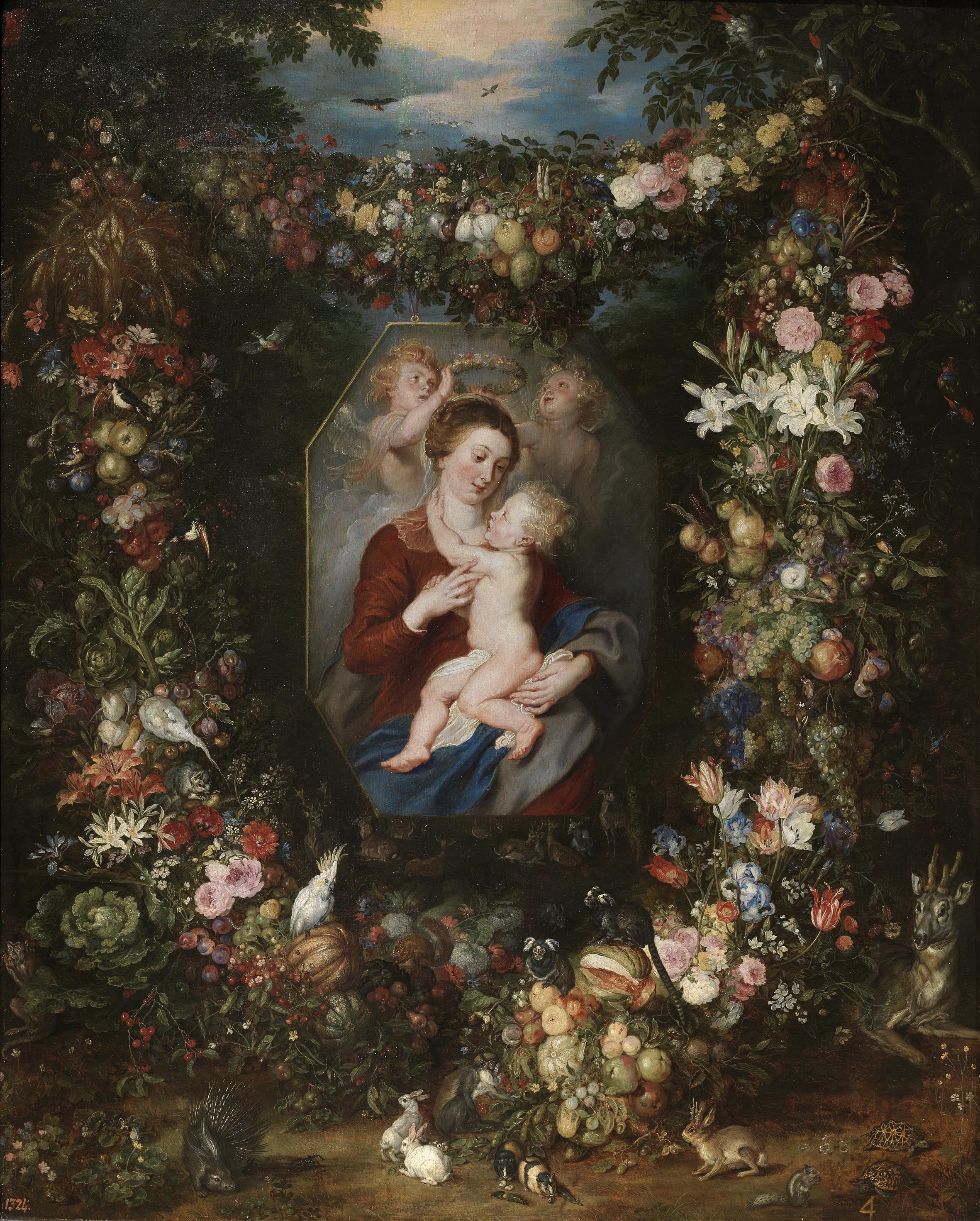 Peter Paul Rubens, The Virgin and Child in a Painting surrounded by Fruit and Flowers