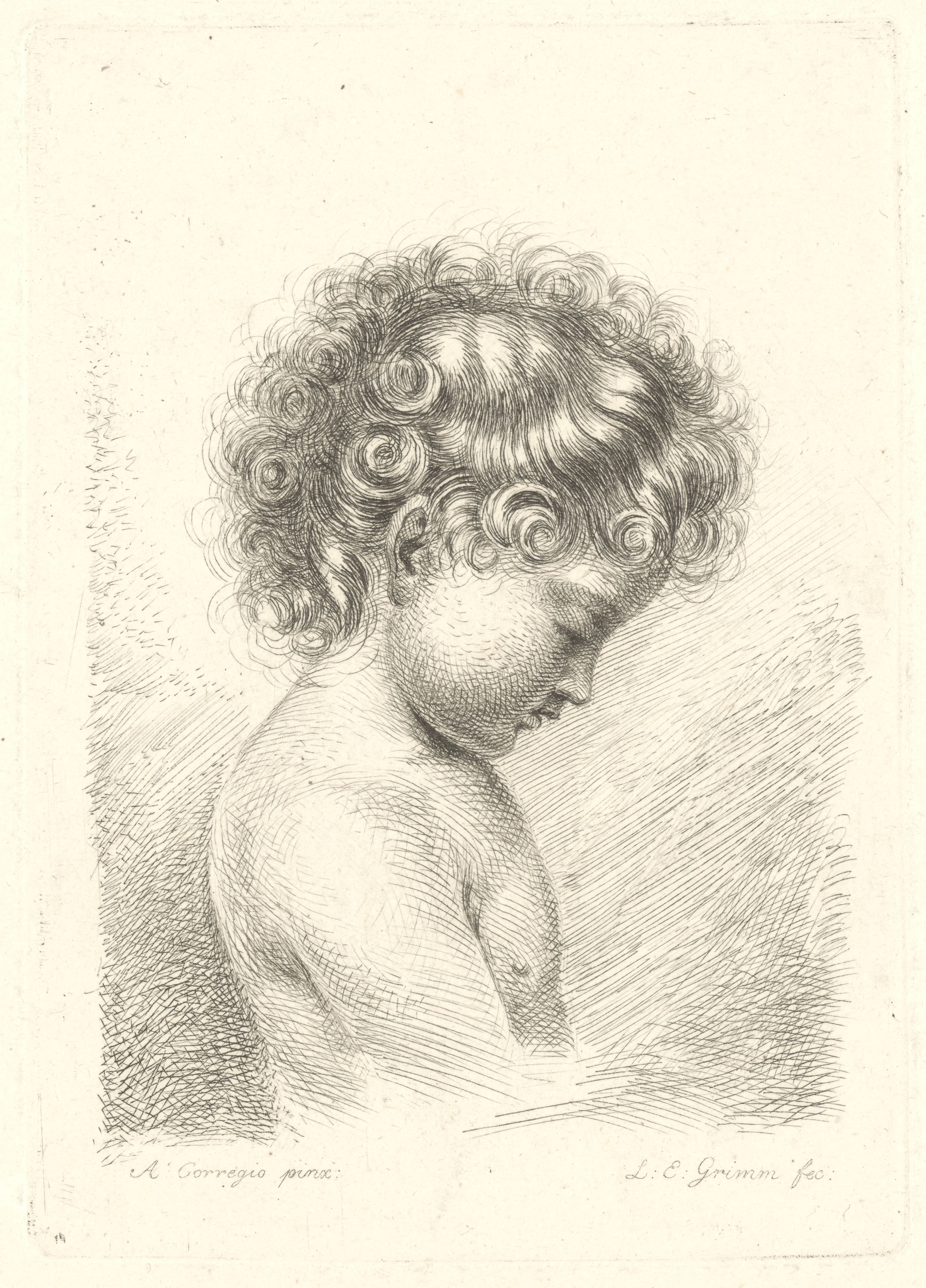 Ludwig Emil Grimm, Bildnisstudie - Teilkopie nach Correggios „Venus mit Merkur und Amor (Schule der Liebe)“