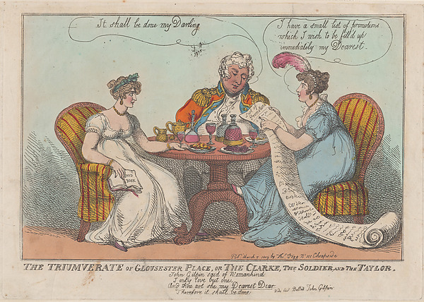 Thomas Rowlandson, The Triumverate of Gloucester Place, or The Clarke, The Soldier, and The Taylor