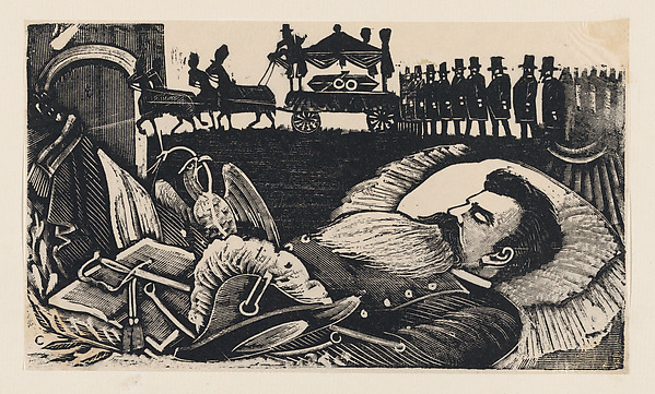 José Guadalupe Posada, General Manuel González on his deathbed, from a broadside entitled 'Arrival at the capital of the body of General Manuel González'