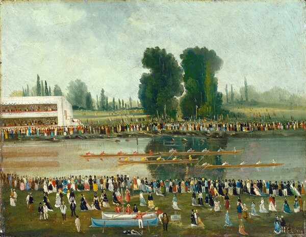 Émile Lévy, Rowing Scene: Crowds Watching from the River Banks
