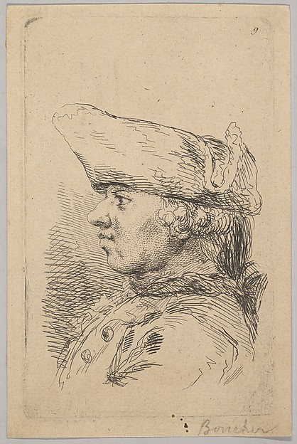 Anonymous, French, 18th century, Head of a man in profile wearing a tricorne
