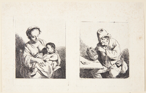 Cornelis Pietersz Bega, "En mor med sit barn" og "En bonde, der tænder sin pibe"
