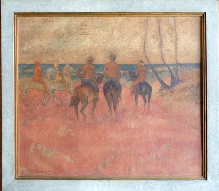 Unknown artist, Ölgemälde Gauguin "Reiter am Strand" (Obpacher Faksimile)