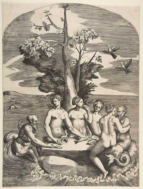 Giulio Bonasone, Two sea gods accompanied by four nymphs