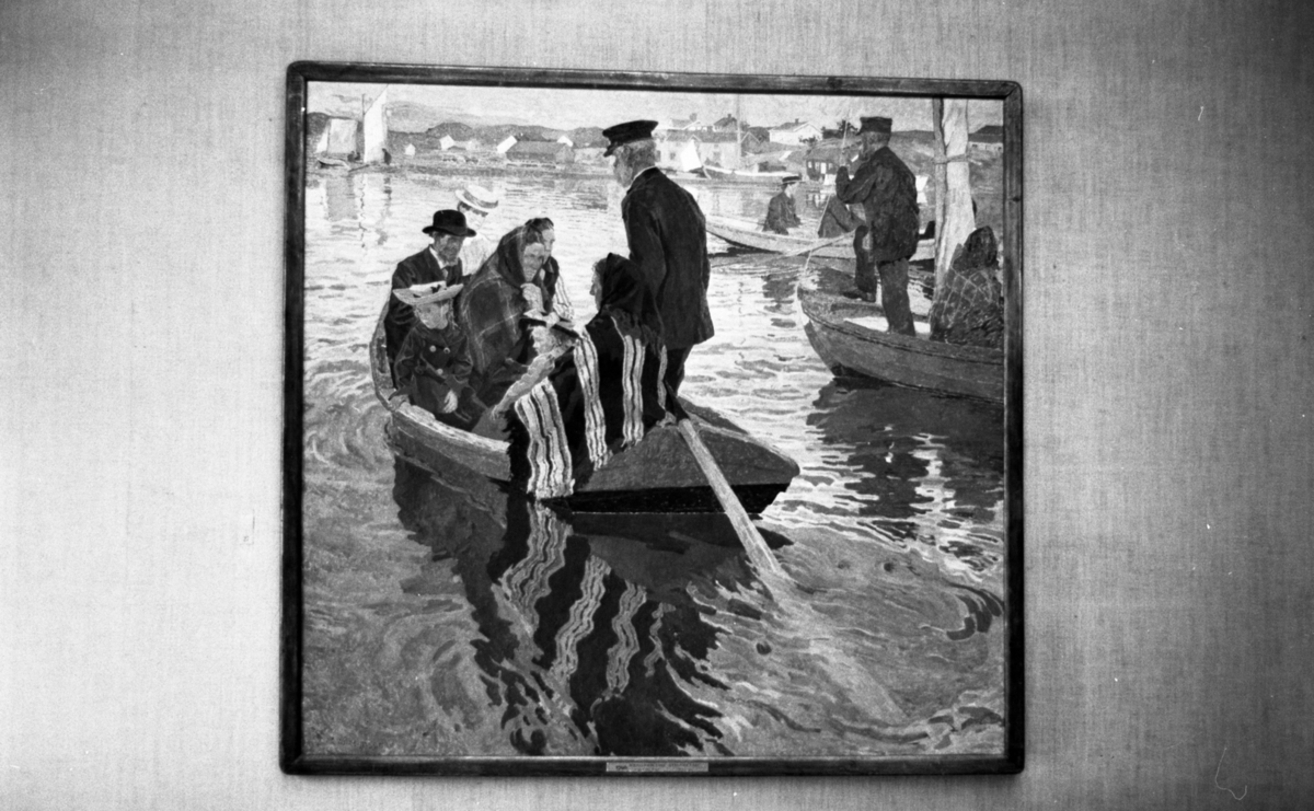 Örebro Kuriren, Art Exhibition 5 April 1966 Playing on a wall that depicts several people in a rowing boat