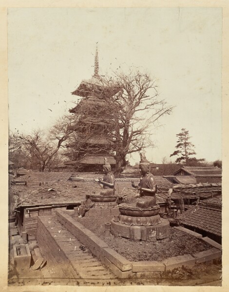 Unknown, [Buddha stautes and five-story pagoda in a Japanese city]