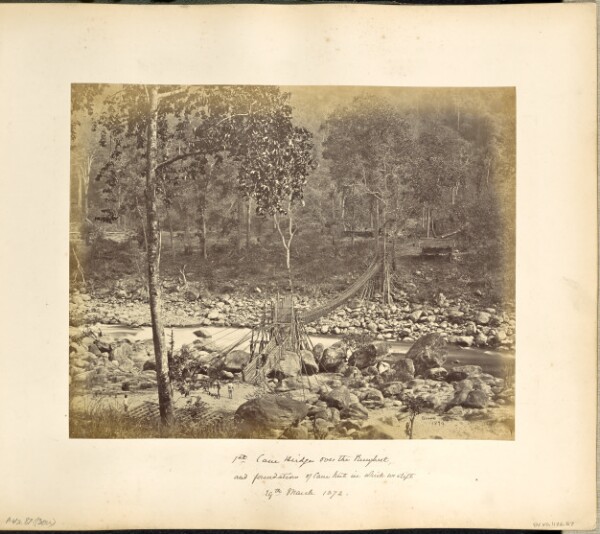 Samuel Bourne, Darjeeling; Cane Bridge over the Runjeet River below Darjeeling