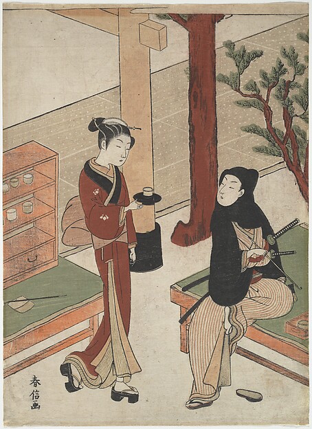Suzuki Harunobu, Osen Waiting on a Young Samurai