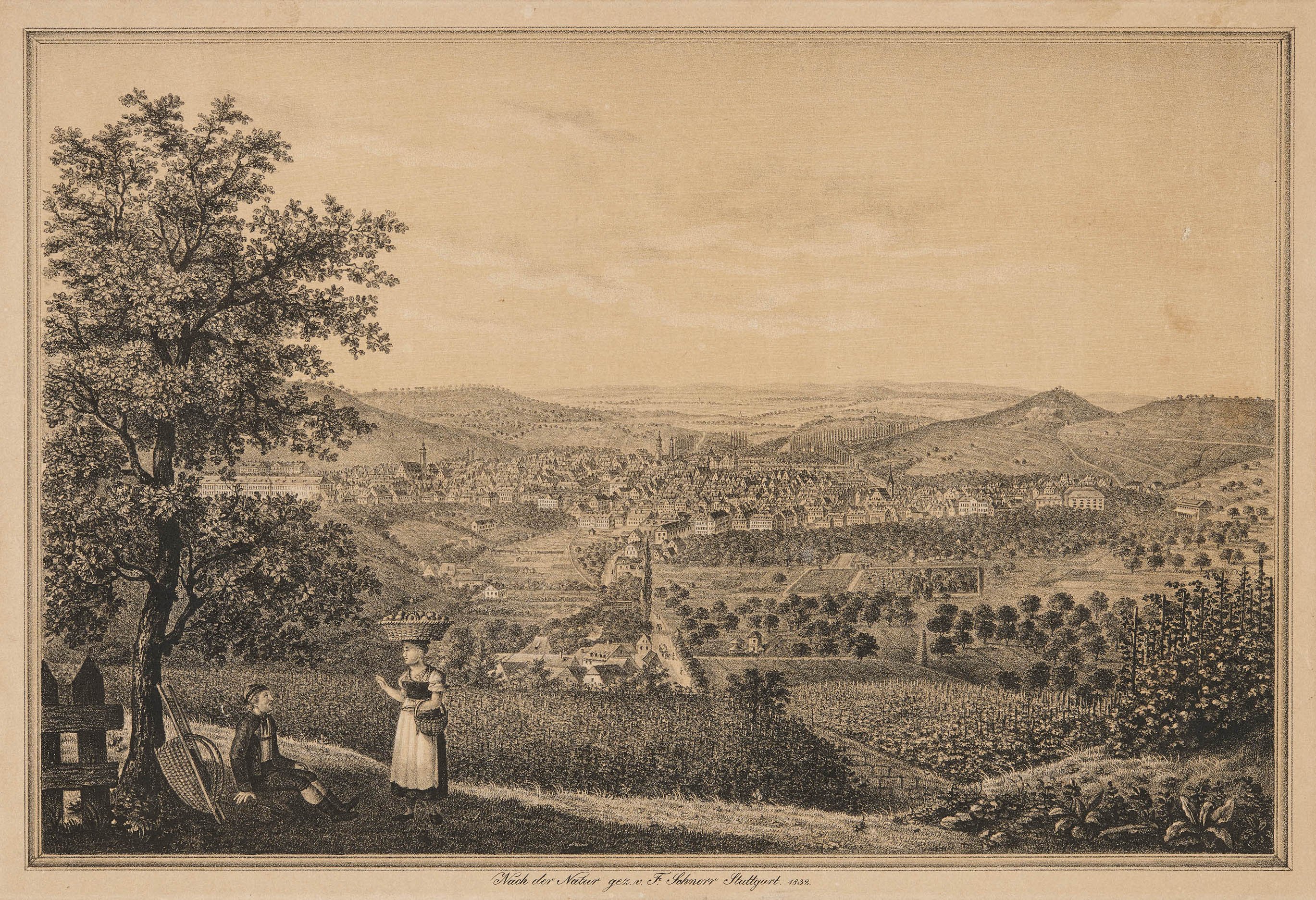 Franz Schnorr, Ansicht von Stuttgart aus Süden, 1832