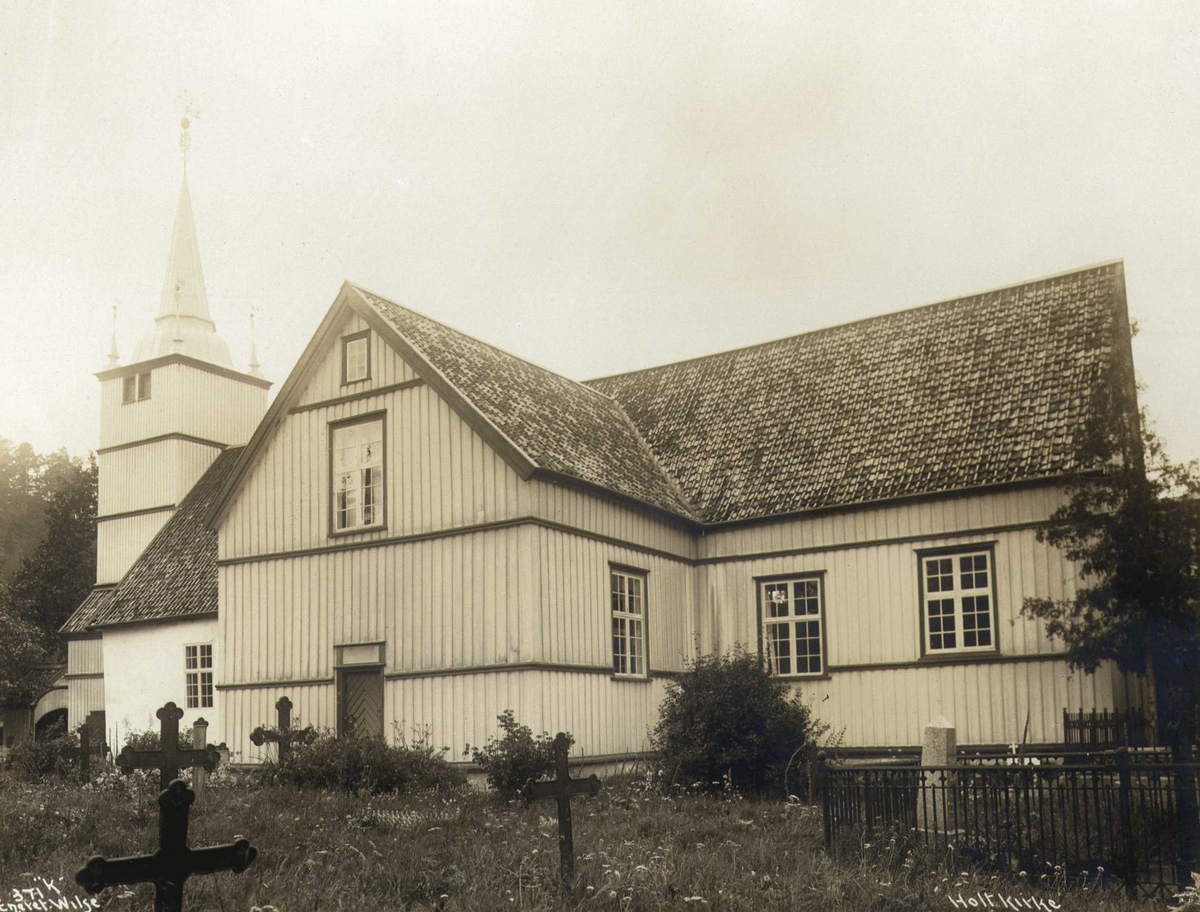 Anders Beer Wilse, Holt kirke med kirkegård i forgrunnen, Tvedestrand, Aust-Agder.