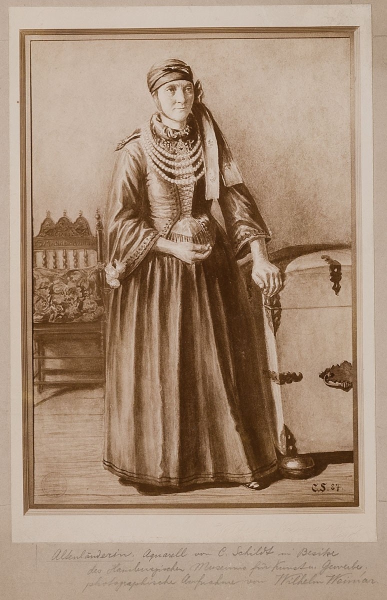 Wilhelm Weimar, Altenländerin - Aquarell von C. Schildt im Besitze des Hamburgischen Museums für Kunst und Gewerbe