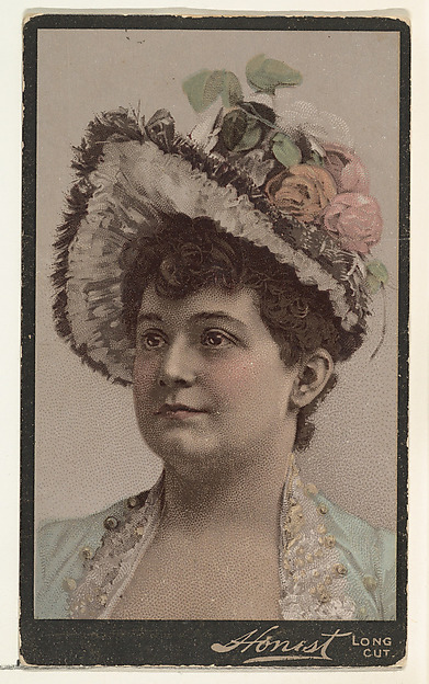 W. Duke, Sons & Co., Actress wearing elaborate hat with flowers, from Stars of the Stage, Third Series (N131) issued by Duke Sons & Co. to promote Honest Long Cut Tobacco