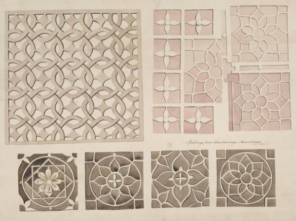 Unknown, One of thirty drawings of details of architectural stone and mother-of pearl ornament taken from rubbings and moulds of monuments in Ahmedabad, the capital seat of the Ahmad, Shahi dynasty.