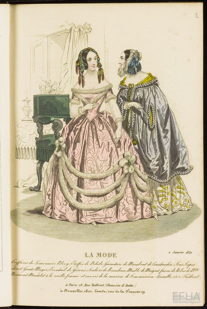 Unknown artist, Modeprent (in kleur) uit 'La mode : album des salons' 1842-01-06