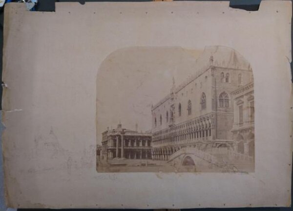Unknown, Ponte della Paglia and the south (Molo) front of the Ducal Palace, Venice, Italy, with drawings and pencil outlines on and next to the print by John Wharlton Bunney