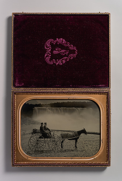 Unknown, [Two Men Seated in a Horse-Drawn Carriage in Front of Niagara Falls]