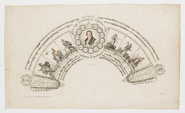 Anonymous, French, 19th century, Fan leaf celebrating Rossini with music from the Barber of Seville