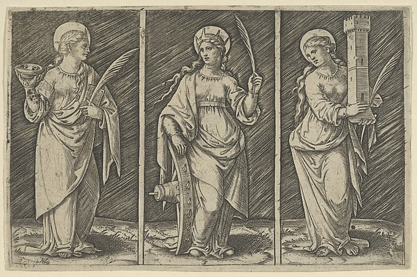 Marcantonio Raimondi, Saint Barbara (left), Saint Catherine, (center), Saint Lucy (right)