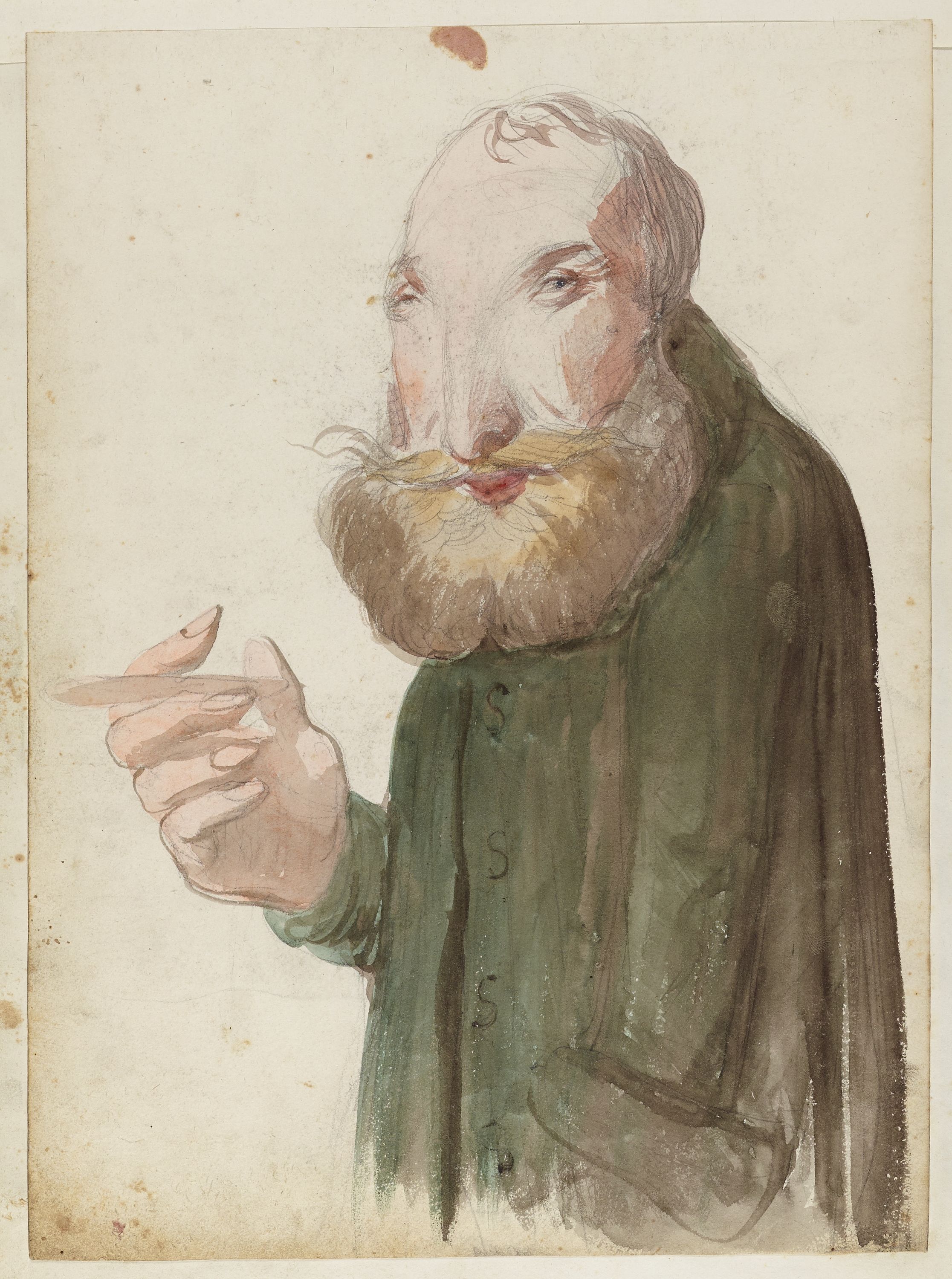 Anonyme, Portrait-charge d'un homme barbu tenant un cigare (Hesse)