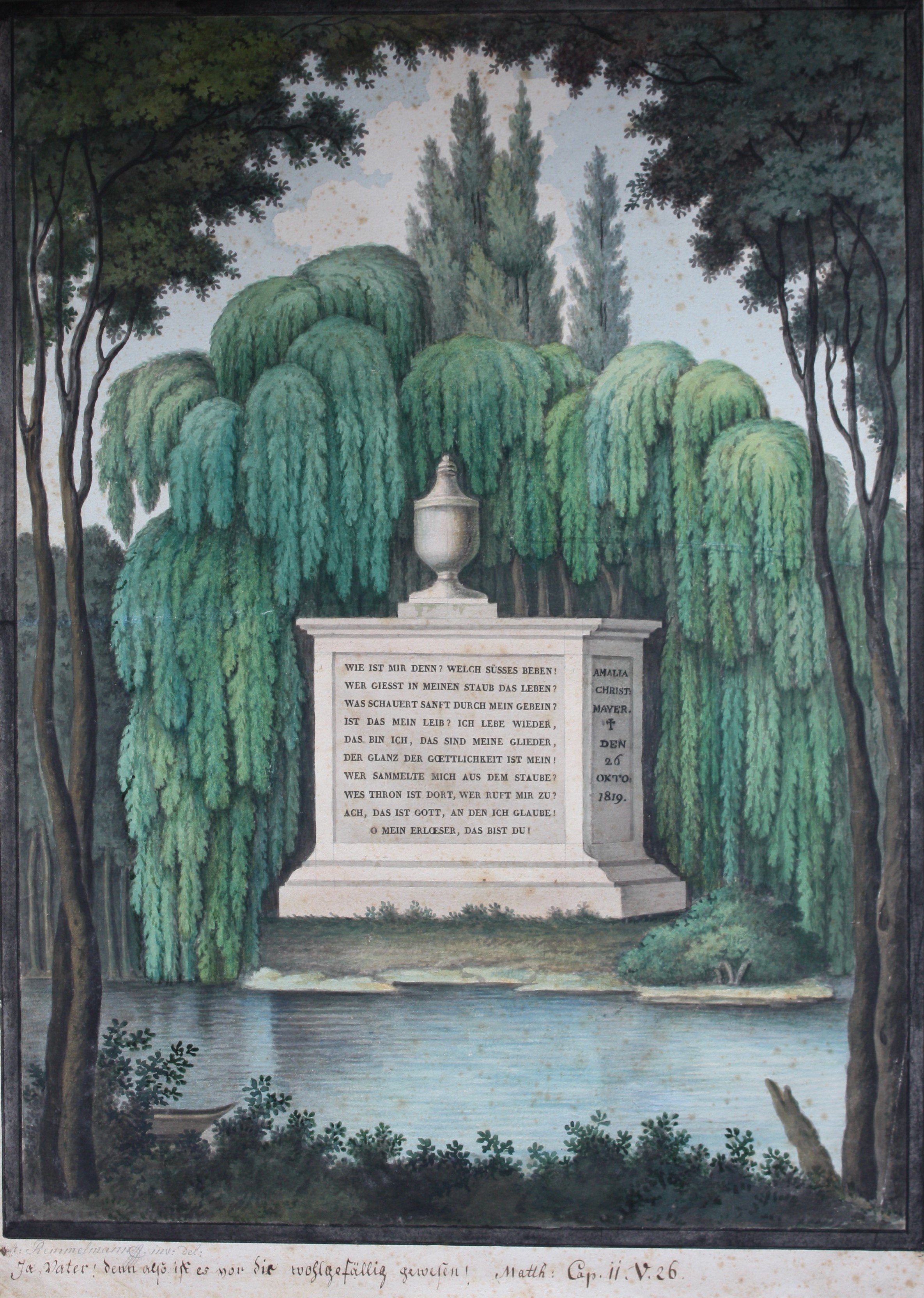 August Remmelmann, Zeichnung/Gemälde 'Grabmal Amalia Christ. Mayer' († 1819)
