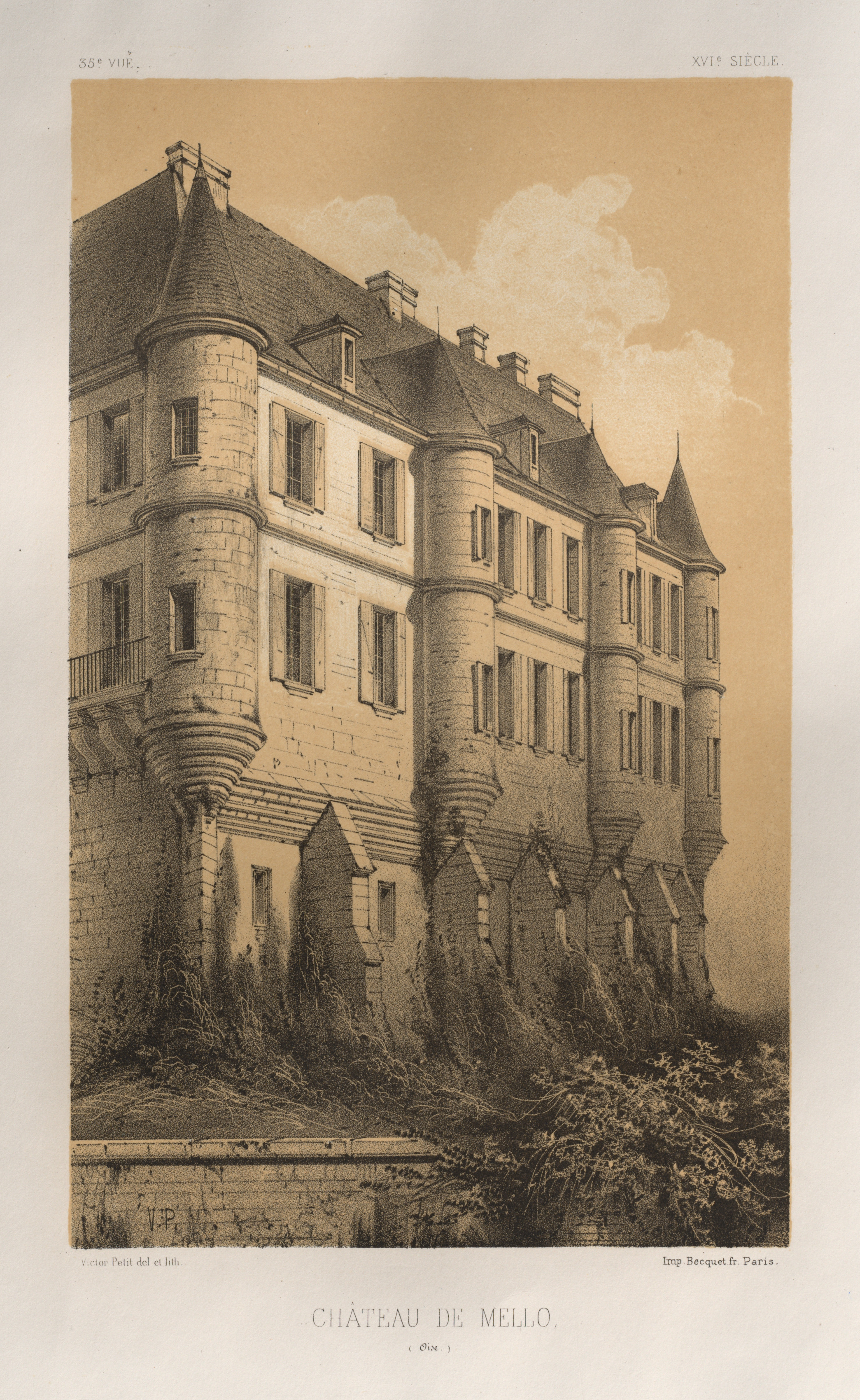 Victor Petit, Architecture Pittoresque ou Monuments des xveme. Et xvieme. Siecles: Chateaux De France des XV et XVI Siecles: Pl. 35, Château De Mello (Oise)